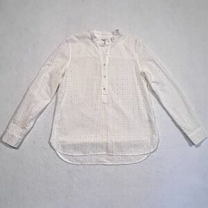Madewell Blouse Popover Daisylace White Eyelet Long‎ Sleeve Band Collar Small